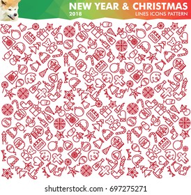 2018 Christmas seamless vector pattern. Holiday icons, stickers, patches.  New Year celebration elements. Design for fashion print, wrapping, backgrounds 