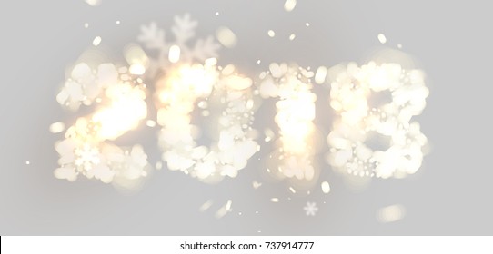 2018 Christmas Snowflakes Blurred White Silver Background | New Year vector illustration