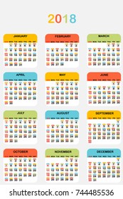 2018 colored calendar