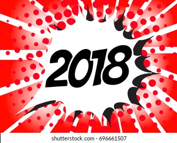2018 Comic boom text sound effect. Popart bubble speech cartoon background. Pop art boom effect vector illustration
