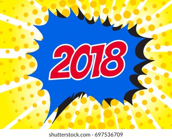 2018 Comic boom text sound effect. Popart bubble speech cartoon background. Pop art boom effect vector illustration