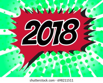 2018 Comic boom text sound effect. Popart bubble speech cartoon background. Pop art boom effect vector illustration