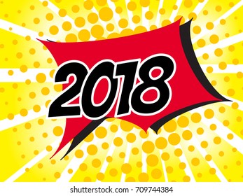 2018 Comic boom text sound effect. Popart bubble speech cartoon background. Pop art boom effect vector illustration