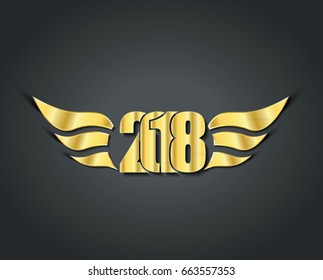 2018 creative design gold numbers and wings on dark background 