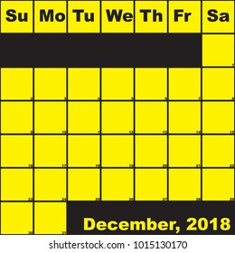 2018 December yellow on black planner calendar with huge space for notes