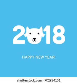 2018 design with a symbol of new year- a dog. Happy New year card. Vector illustration