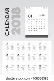 2018 Desk Calendar planner. Simple Minimal White template design