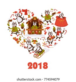 2018 Dog Year poster for Christmas or New Year winter holiday.