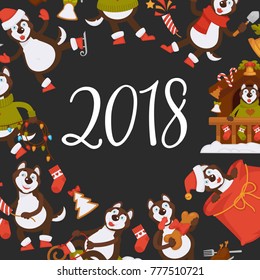 2018 Dog Year poster for Christmas or New Year winter holiday.