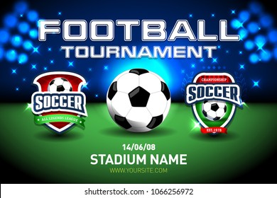 2018 football championship tournament and stadium background. soccer scoreboard match vs strategy broadcast graphic template