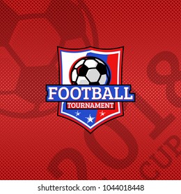 2018 Football cup logo, football ball on the flag of russia national colors sport emblem, championship poster red background