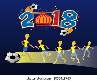 2018 football tournament abstract vector illustration, football players with a ball in motion playing.