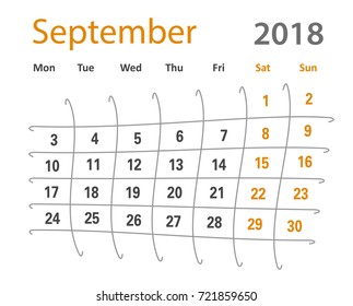 2018 funny original grid September creative calendar template vector illustration.