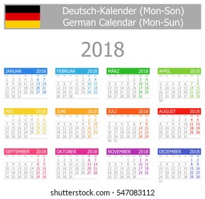 2018 German Type-1 Calendar Mon-Sun on white background