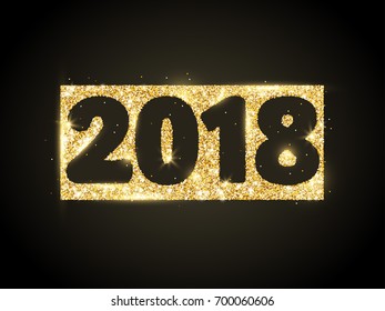 2018 glitter typography design. Golden sparkling rectangle with numbers on black background. Great for calendars, New year and Christmas cards, party posters, website headers.