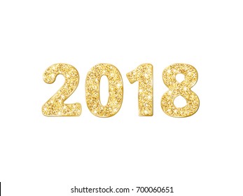 2018 glitter typography design. Golden sparkling numbers isolated on white. Great for calendars, New year and Christmas cards, party posters, website headers.