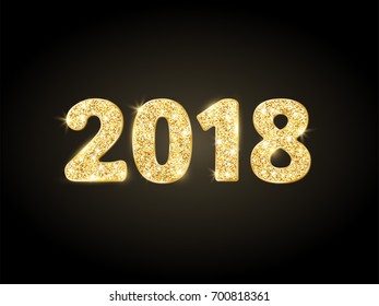 2018 glitter typography design. Golden sparkling numbers on black background. Great for calendars, New year and Christmas cards, party posters, website headers.