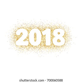 2018 glitter typography design isolated on white. Golden sparkling vector dust rectangle with numbers. Great for calendars, New year and Christmas cards, party posters, website headers.