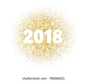 2018 glitter typography design isolated on white. Golden sparkling vector dust circle with numbers. Great for calendars, New year and Christmas cards, party posters, website headers.