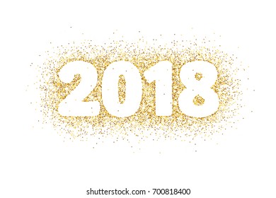 2018 glitter typography design isolated on white. Golden sparkling vector dust rectangle with numbers. Great for calendars, New year and Christmas cards, party posters, website headers.