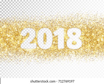 2018 glitter typography isolated on transparent background. Golden sparkling vector dust rectangle with numbers. Great for calendars, New year and Christmas cards, party posters, website headers.