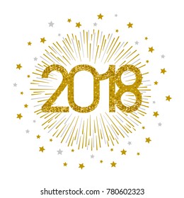 2018 gold firework on white background vector illustration