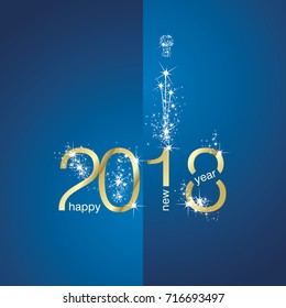 2018 Gold New Year firework blue background