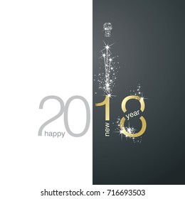 2018 Gold New Year firework white black background