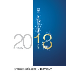 2018 Gold New Year firework white blue background