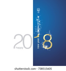 Ilustración azul en blanco de los fuegos artificiales de Año Nuevo de Oro 2018