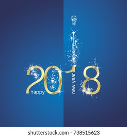 2018 Gold New Year firework blue illustration