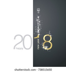 2018 Gold New Year firework white black illustration