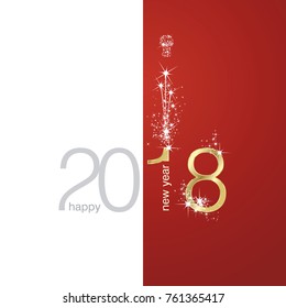 2018 Gold New Year firework white red illustration vector