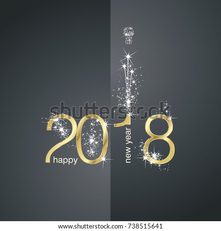 2018 Gold New Year firework black illustration