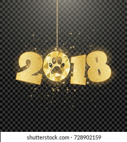 2018. Gold numbers. Flashes and shine.  Happy New Year. Merry Christmas. year of the dog. 