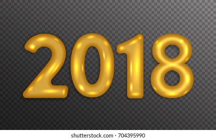 2018 gold text design isolated on transparent baclground. New Year template. Vector illustration.