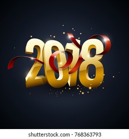 Ilustración del vector de oro de 2018 con cinta brillante