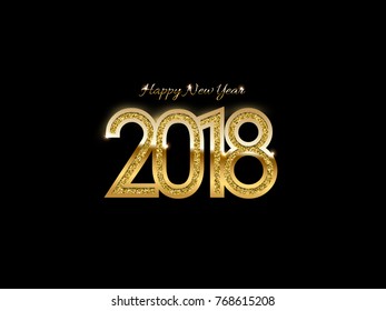 2018 golden New Year sign on black background. Vector New Year illustration. 