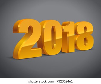 2018 golden-yellow text 3d. for calendar background isolated. Vector, eps