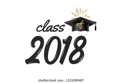 2018 graduate class with cap. Academy college education celebration. Vector student ceremony.