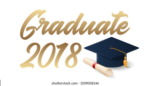 2018 graduation poster with cap and diploma scroll on white background