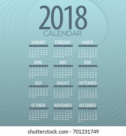 2018 Green Abstract Graphic Printable Calendar Starts Sunday Vector Illustration