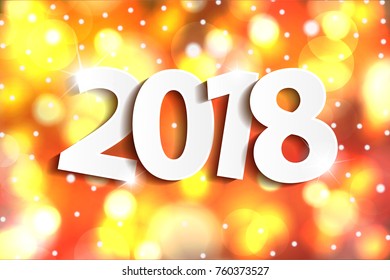 2018 greeting card concept with paper cuted white numbers on sparkles shiny background. Vector illustration