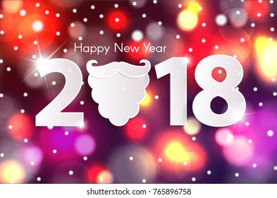 2018 greeting card concept with Santa's beard on sparkles shiny background. Vector illustration