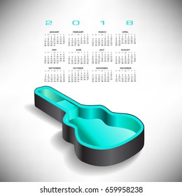 2018 Guitar case music calendar in aqua and gray 