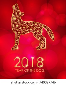 2018 Happy Chinese new year. Year of the dog. Red and gold color.