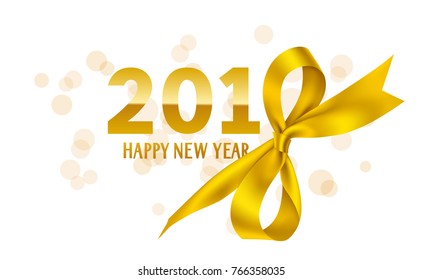 2018 happy New Year. Abstract 2018 number with golden bow on white background. Vector New year template design. Gold 2018 text