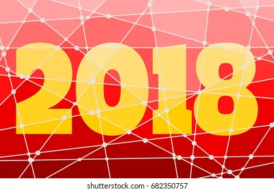 2018 Happy New Year Background for Seasonal Flyers and Greetings Card or Christmas themed invitations. Molecule And Communication Background. Connected lines with dots.