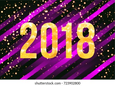 2018 Happy New Year Background. Golden numbers with confetti. Template for your seasonal flyers and greetings card. Vector illustration.
