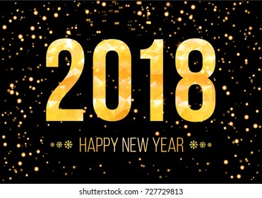 2018 Happy New Year Background. Golden numbers with confetti on black background. Template for your seasonal flyers and greetings card. Vector illustration.